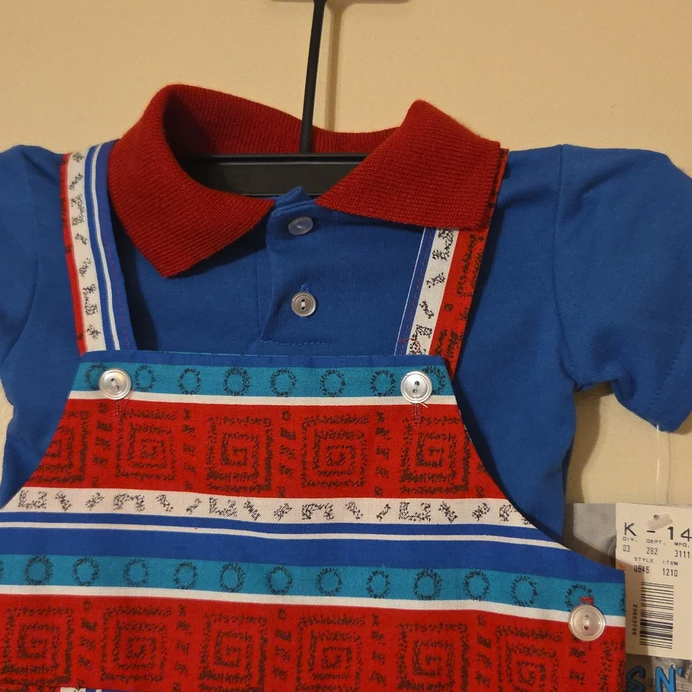 NWT 90s Vintage Kmart Colorful Baby Romper Playsuit Red & Blue Stripes 18 Months
